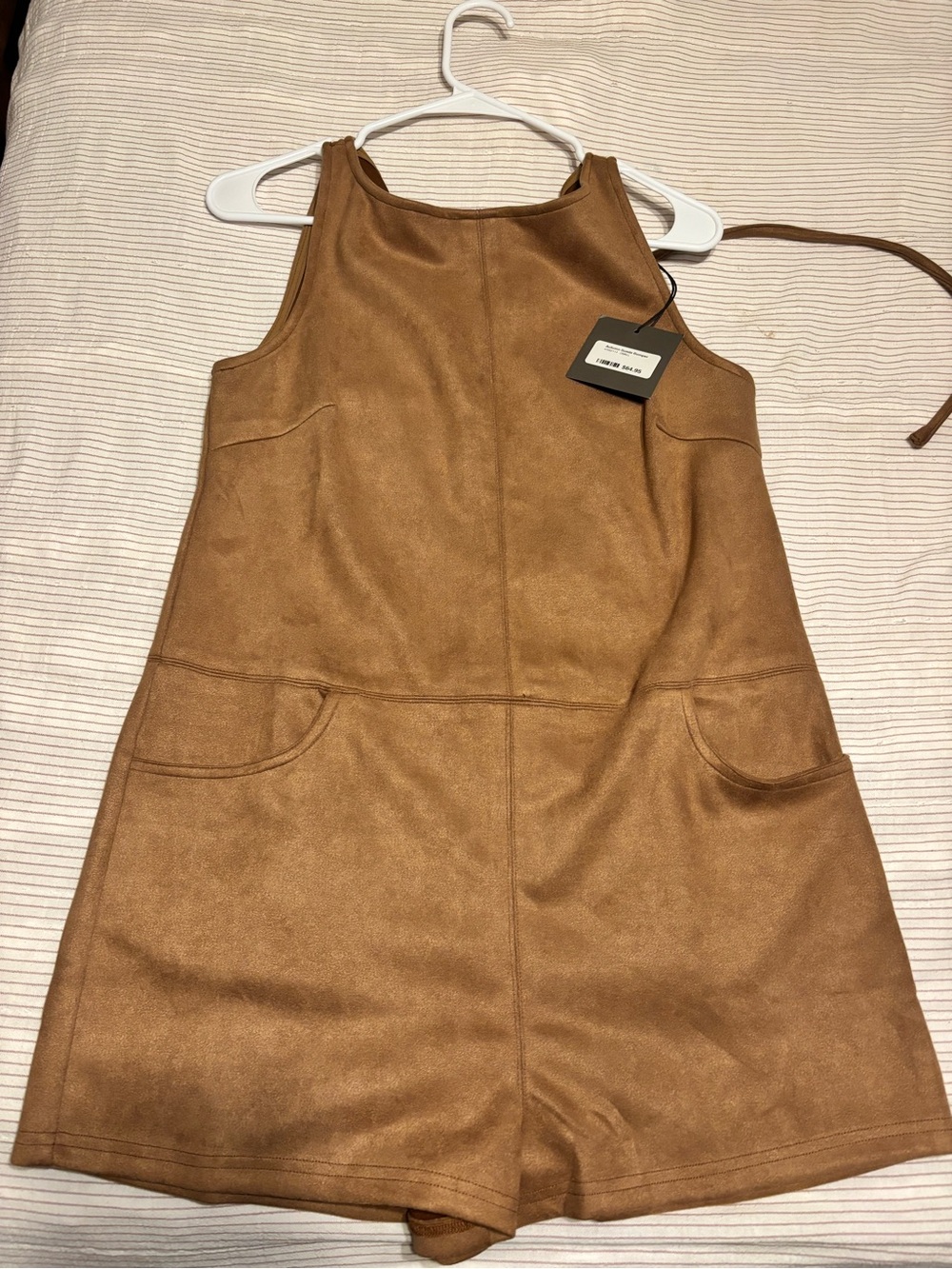 Sleeveless Tan Suede-Look Romper by Unknown Brand